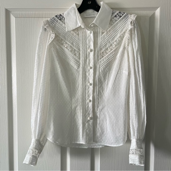 Zimmermann Tops - Zimmermann Cotton Voile Button Down Top - White - Size 1 (S)
